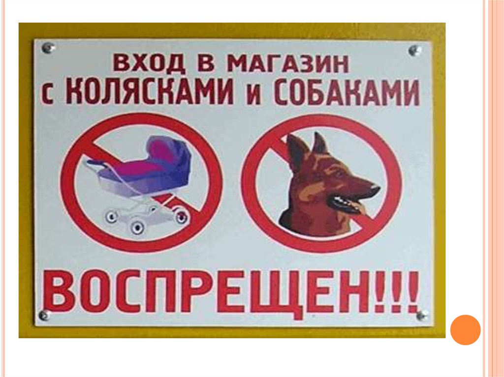 Можно с собаками в продуктовый магазин. Вход с собаками и колясками запрещен. С собаками не входить. Животным вход воспрещен. Вход в магазин с животными запрещен.