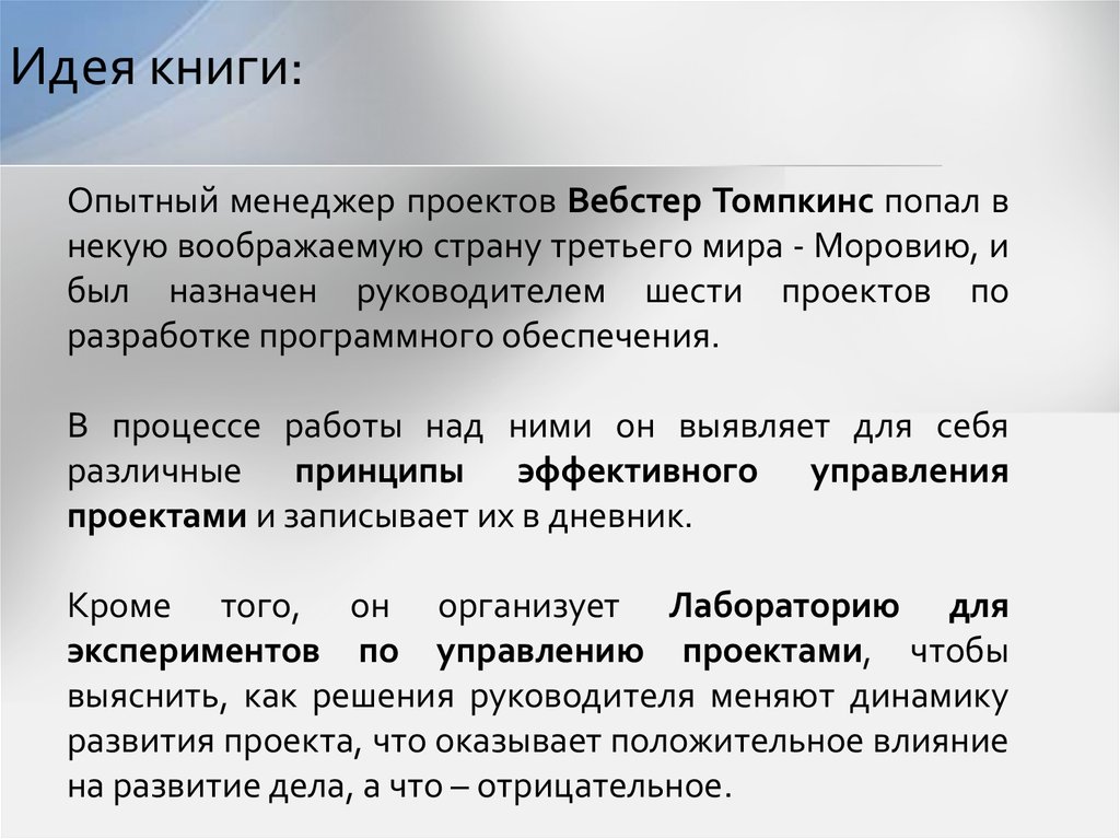 Роман об управлении проектами