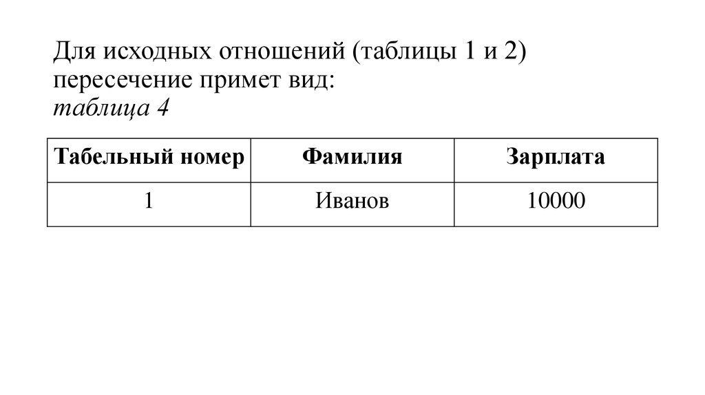 Таблице 4 таблица 4 результат. Пересечение таблиц. Пересечение реляционных таблиц. Таблица на 4. Номера в виде таблицы.