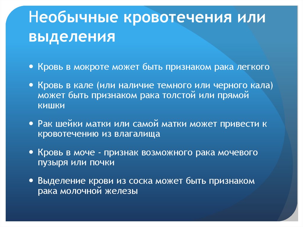 Необычные кровотечения или выделения