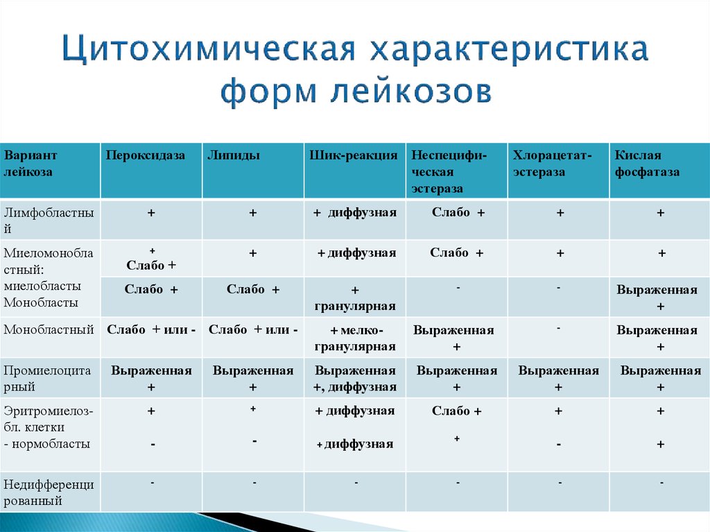 Виды острых лейкозов характеристика картины крови при них