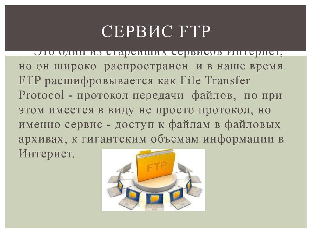 Ftp rar. FTP сервис. Протокол передачи данных FTP. Протокол FTP презентация. Сервис передачи файлов (FTP).