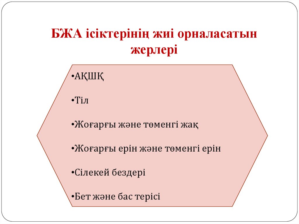 БЖА ісіктерінің жиі орналасатын жерлері