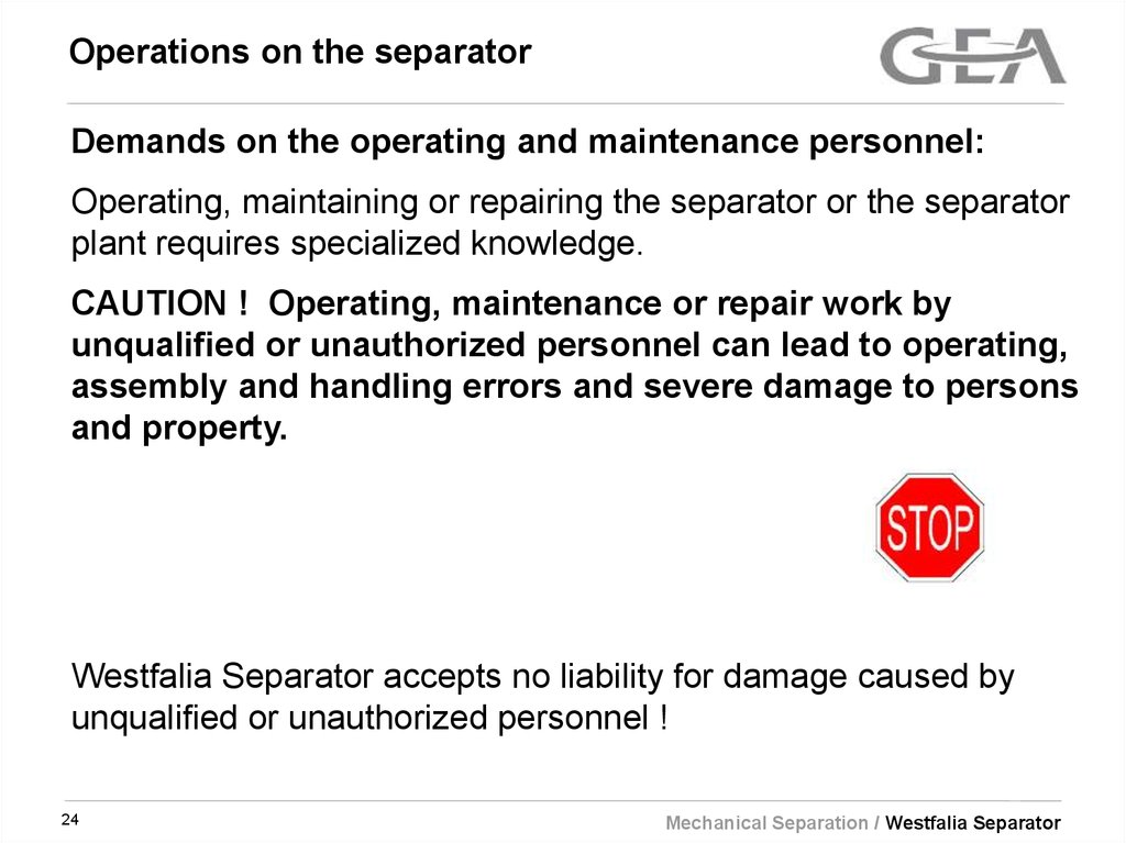 Operations on the separator