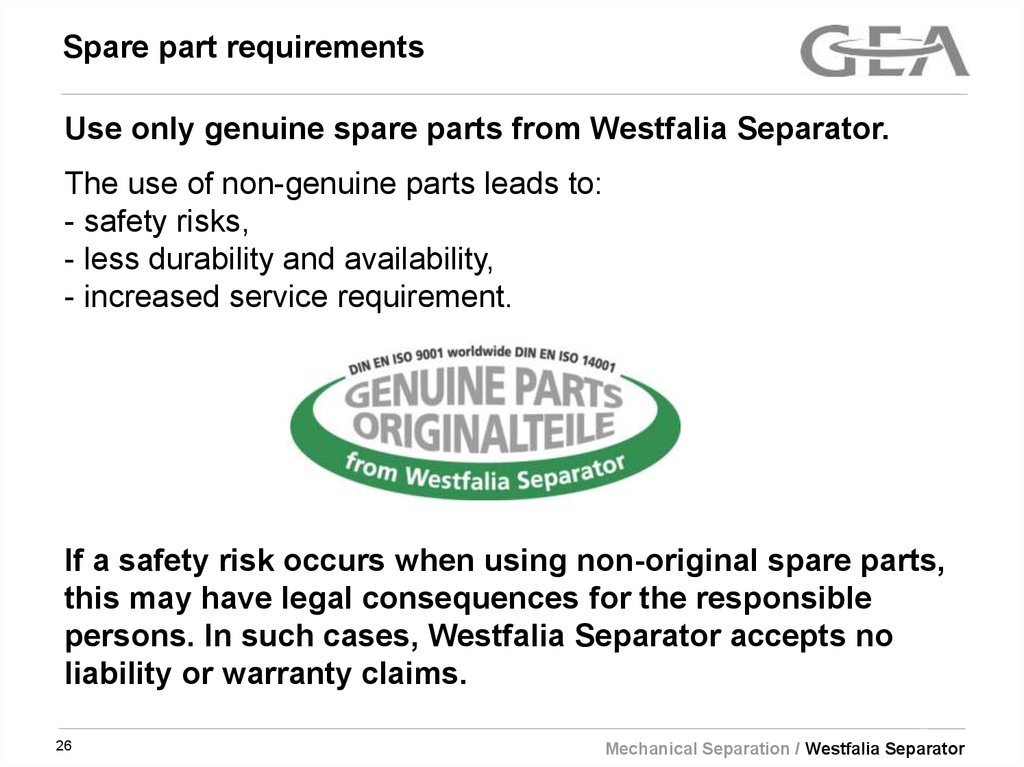 Spare part requirements