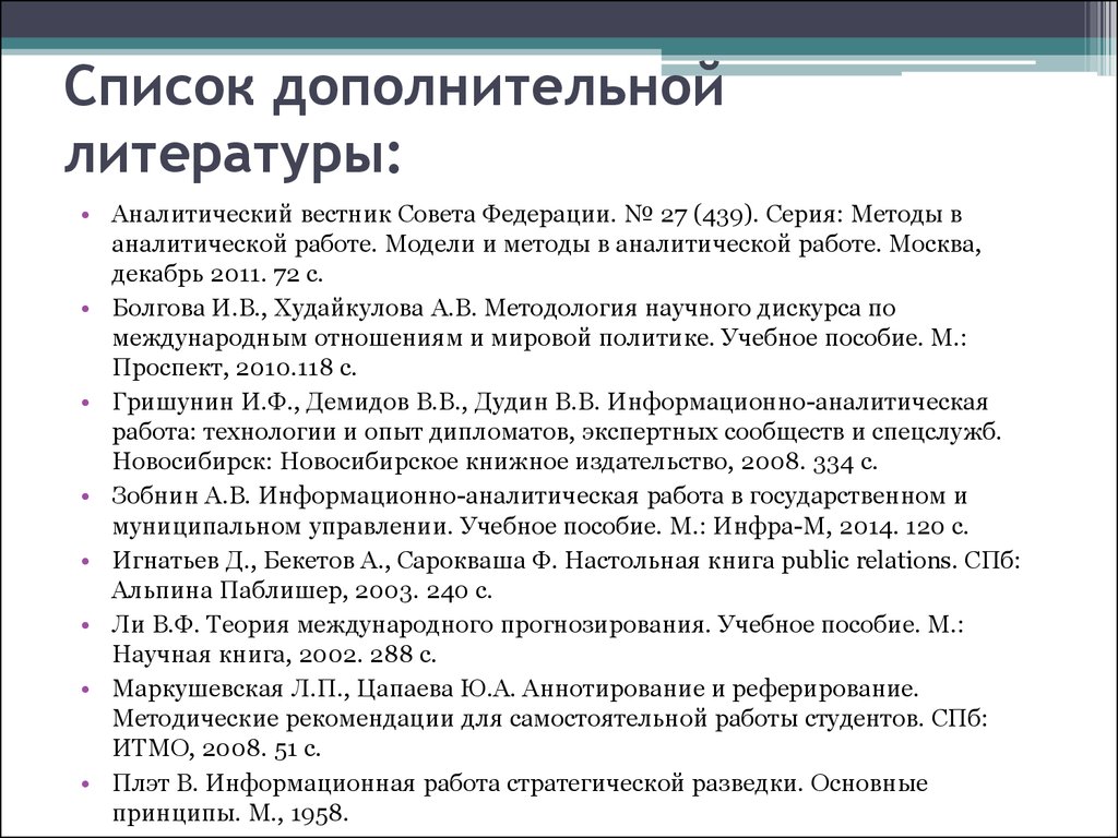 Список литературы дополнительное образование