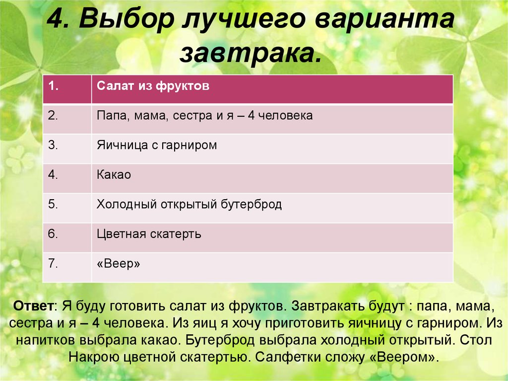 Технология 5 класс проект приготовление воскресного завтрака для всей семьи творческий