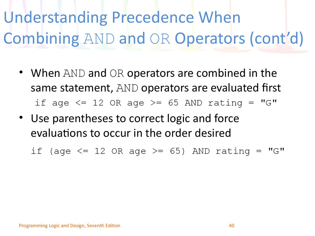 Understanding Precedence When Combining AND and OR Operators (cont’d)