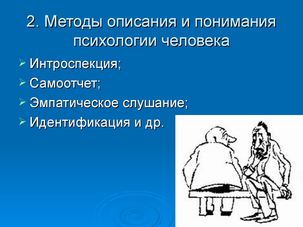 Понять описать. Методы описания и понимания психологии. Методы описания и понимания психологии человека в психологии. Методы описания и понимания психологии интроспекция. Методы описания и понимания психологии эмпатическое слушание.