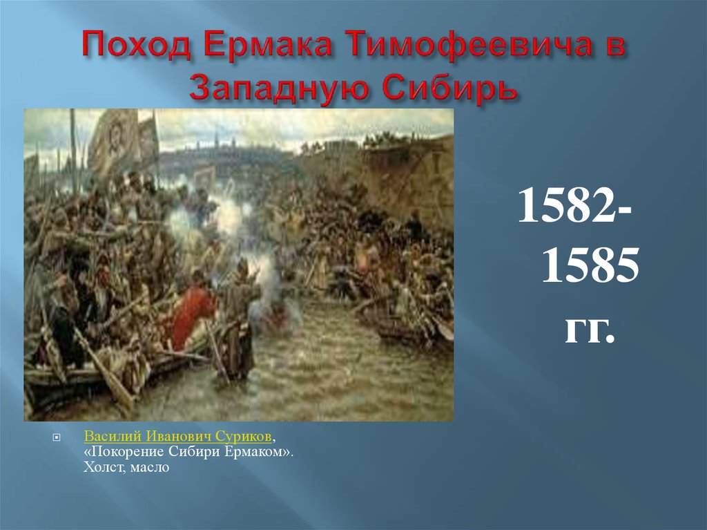 Совершил поход в сибирь. 1582 Поход в Сибирь Ермака. Поход Ермака в Сибирь 1581-1585. Поход Ермака Тимофеевича в Сибирь Суриков. Поход Ермака 1585.