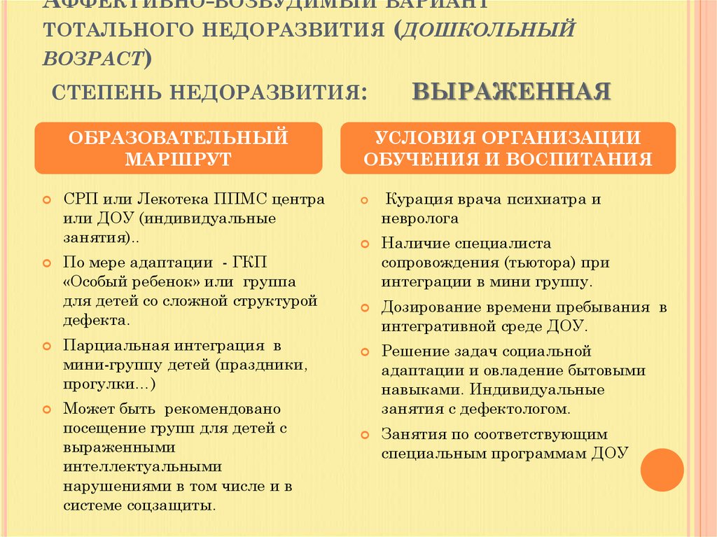 Аффективно-возбудимый вариант тотального недоразвития (дошкольный возраст) степень недоразвития: выраженная