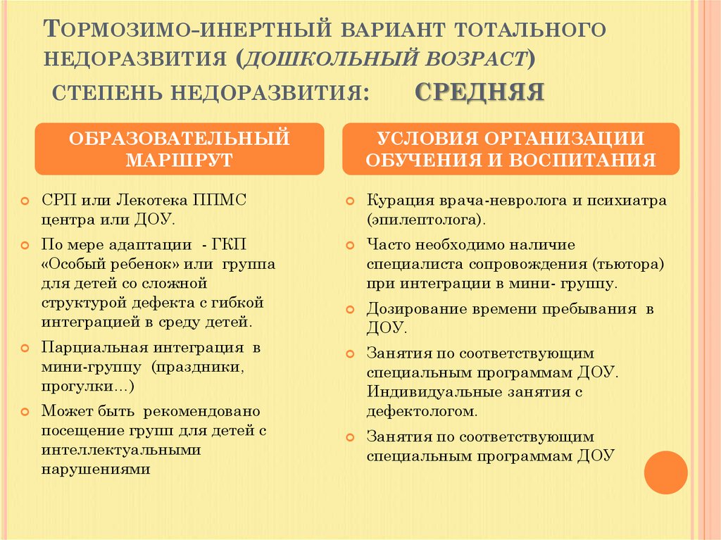Тормозимо-инертный вариант тотального недоразвития (дошкольный возраст) степень недоразвития: средняя
