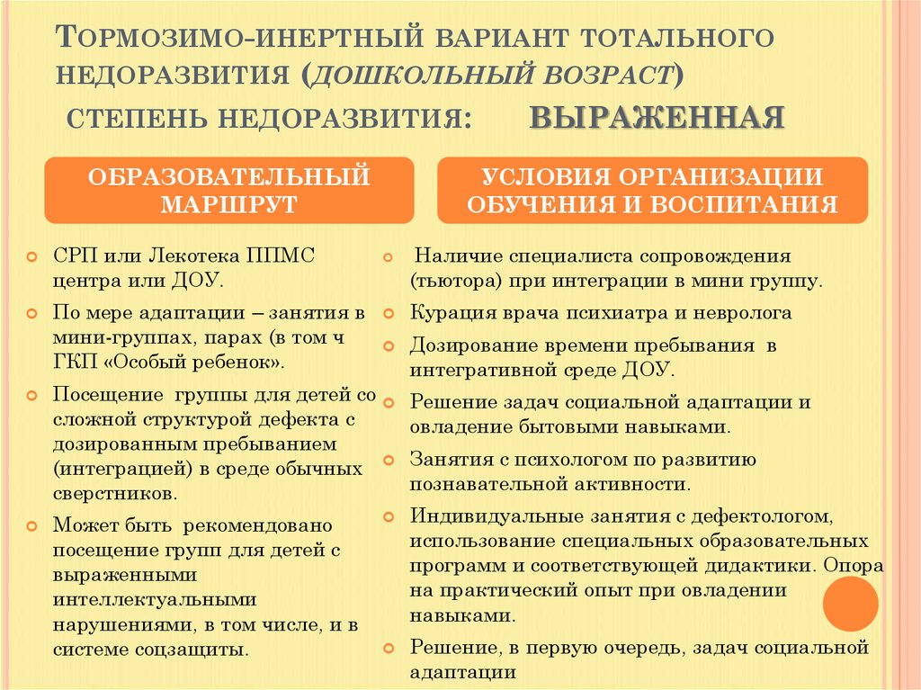 Тормозимо-инертный вариант тотального недоразвития (дошкольный возраст) степень недоразвития: выраженная