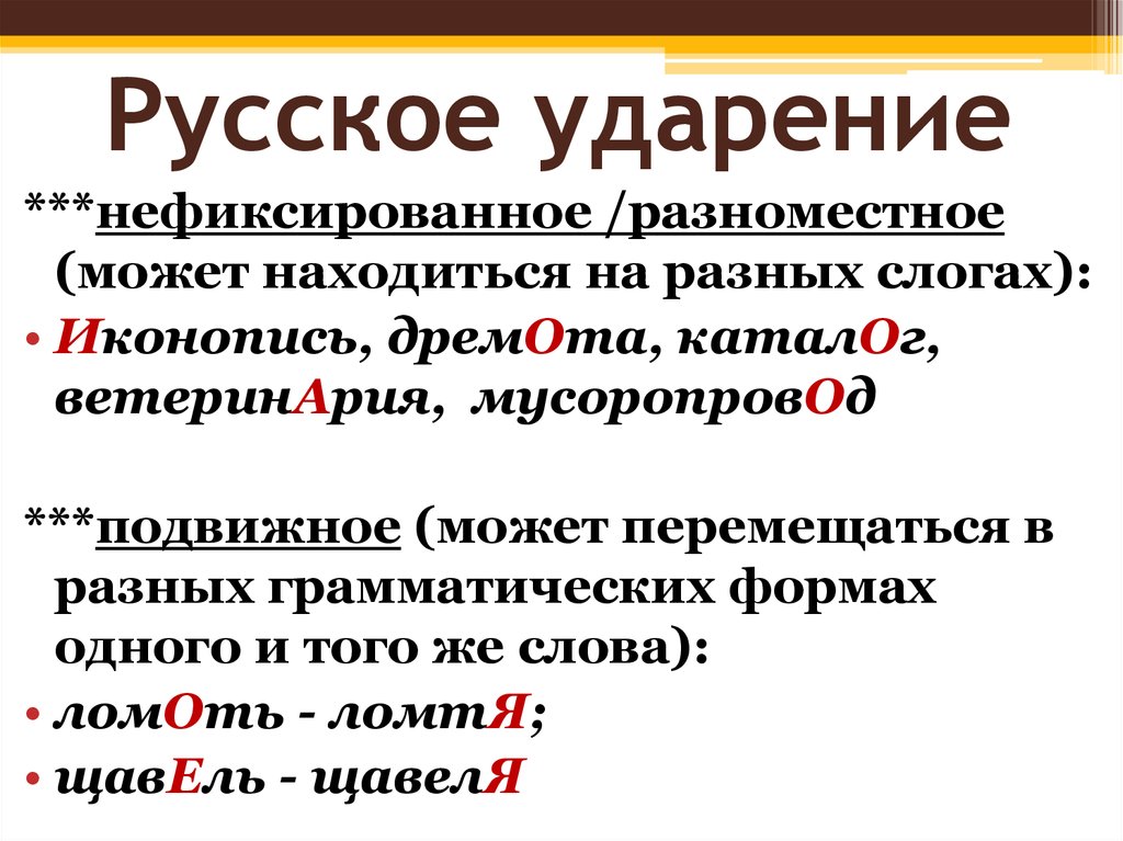 Особенности русского ударения презентация