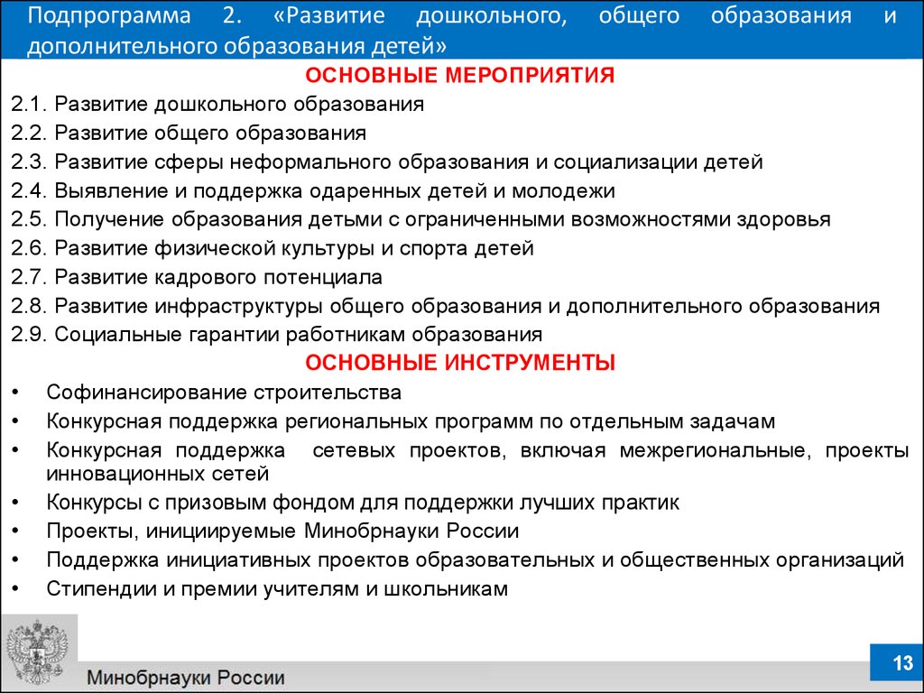 Основные мероприятия проекта образования. Подпрограммы развития образования на 2018 год.. Подпрограмма 2 развитие образования 2018 2025. Перечень подпрограмм в программе развитие образования 2018-2025. Причины содействие развитию дошкольного и общего образования.