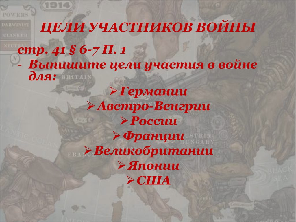 ЦЕЛИ УЧАСТНИКОВ ВОЙНЫ