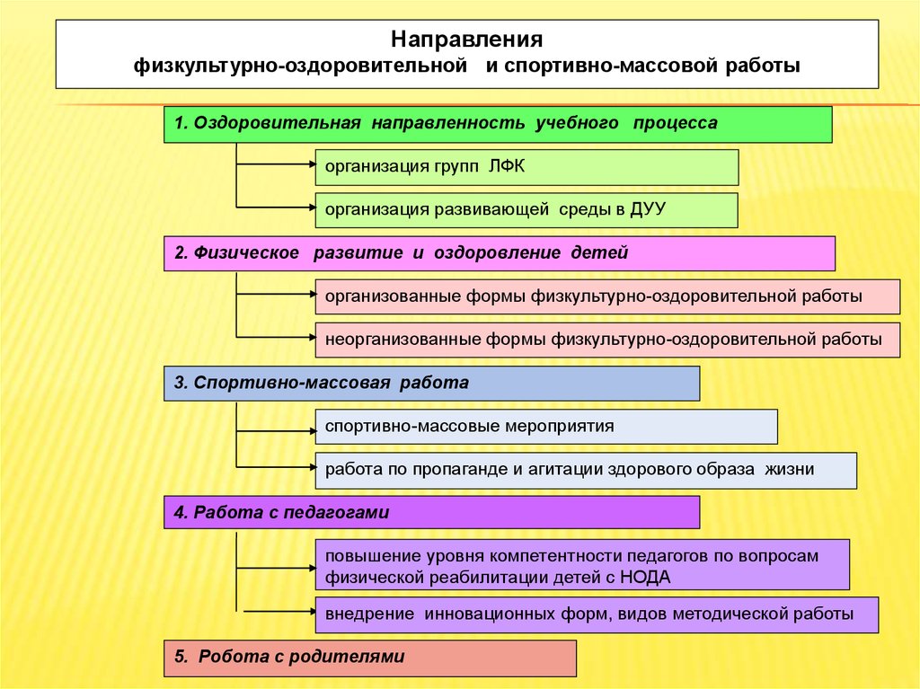 Направления физической культуры. Основные направления физкультурно-спортивной работы. Направление физкультурно – оздоровительной работы. Направления физкультурно–массовой работы. Направление и направленность обучения.