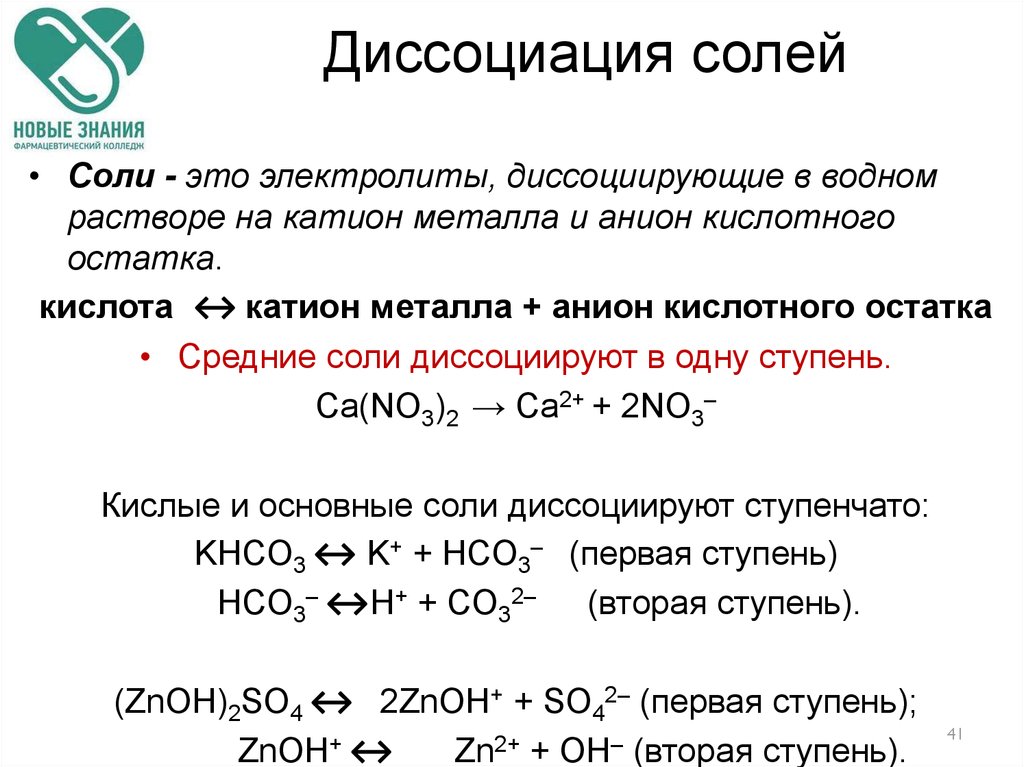 Химические свойства диссоциация