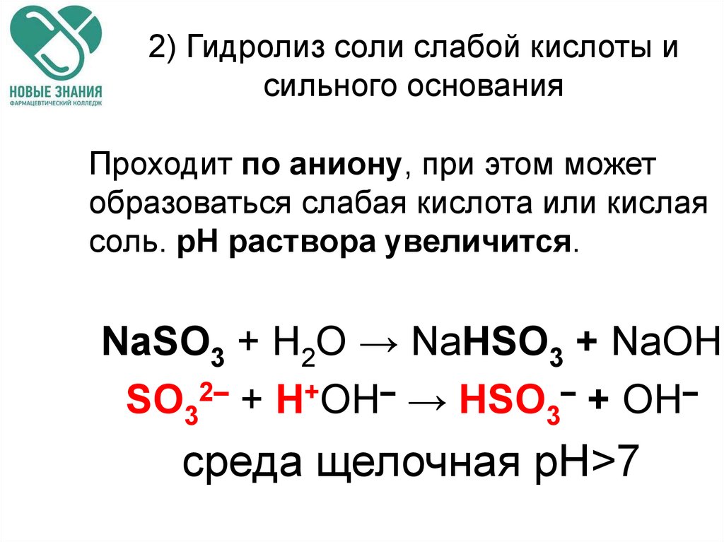 Гидролиз солей сильные основания и сильной кислоты