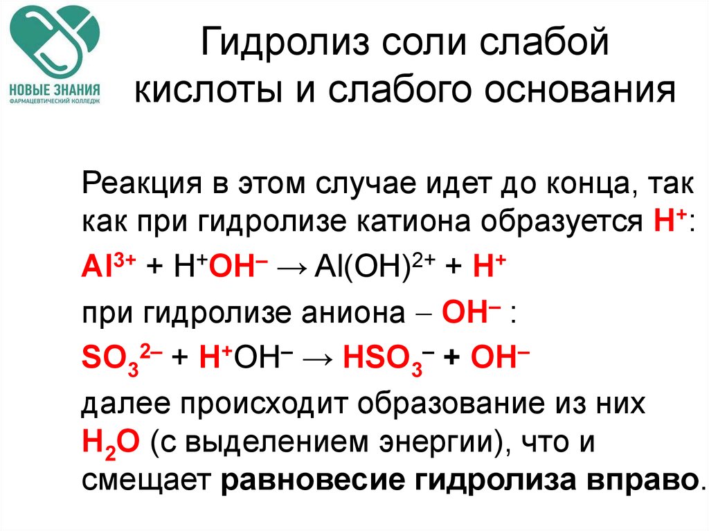 Также реакция. Гидролиз слабого основания и слабой кислоты. Гидролиз слабого основания и слабой кислоты примеры. Гидролиз слабых солей и слабых оснований. Гидролиз солей этапы.