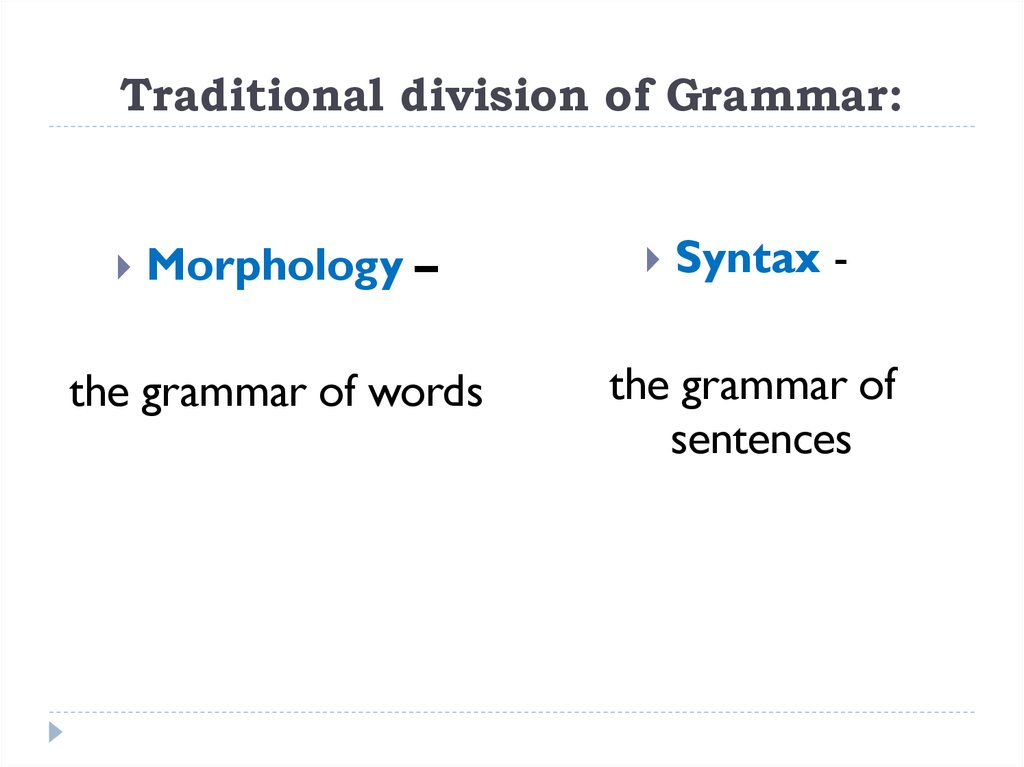 Traditional division of Grammar:
