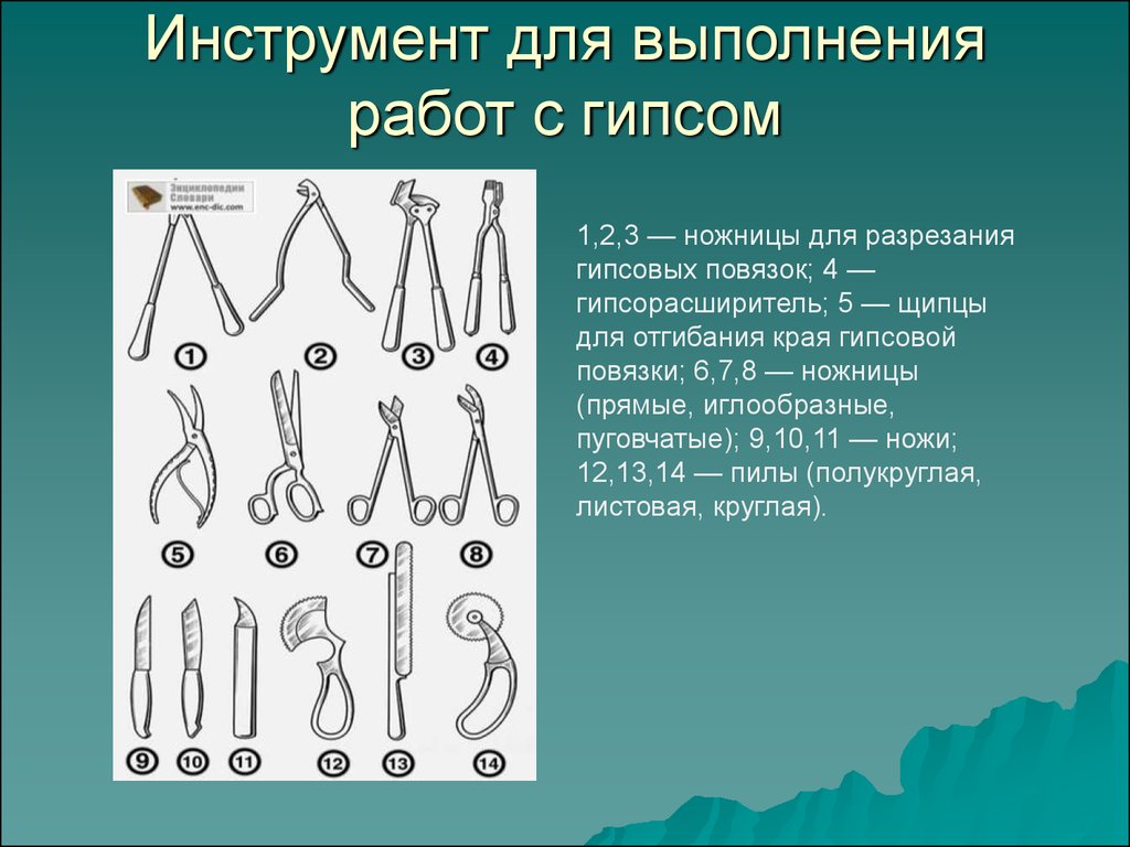 Инструмент для выполнения. Инструментарий для гипсования. Инструменты для снятия гипса. Инструменты для рассечения гипсовой повязки. Инструменты для разрезания гипсовых повязок.