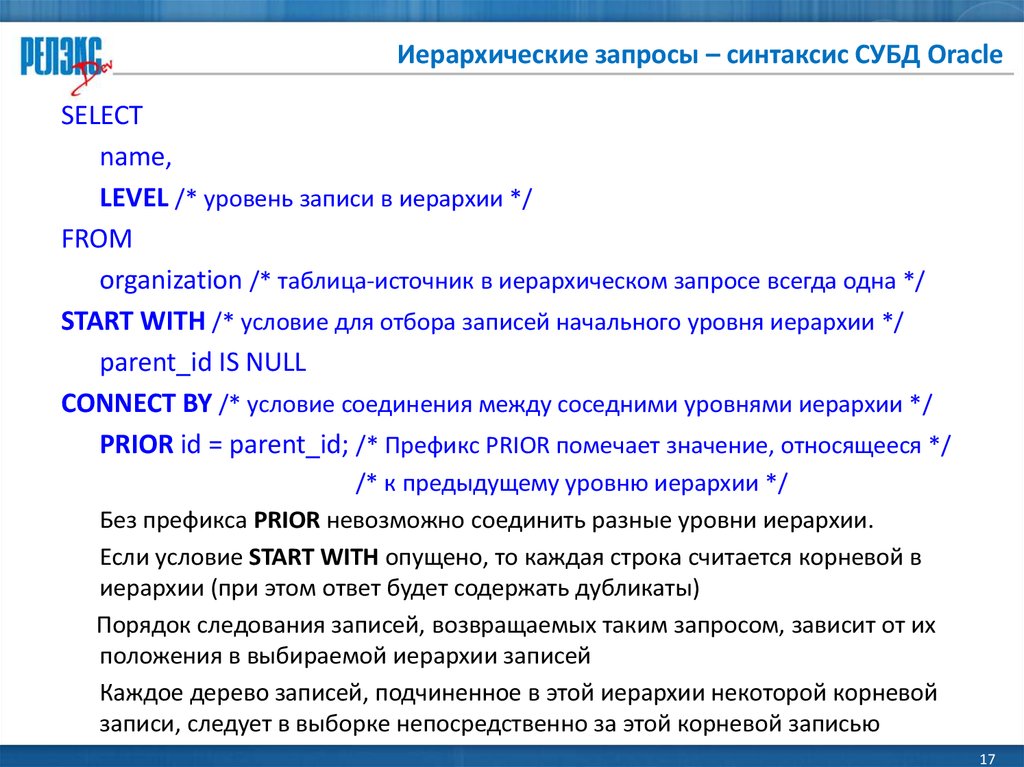 Запросы иерархии справочника