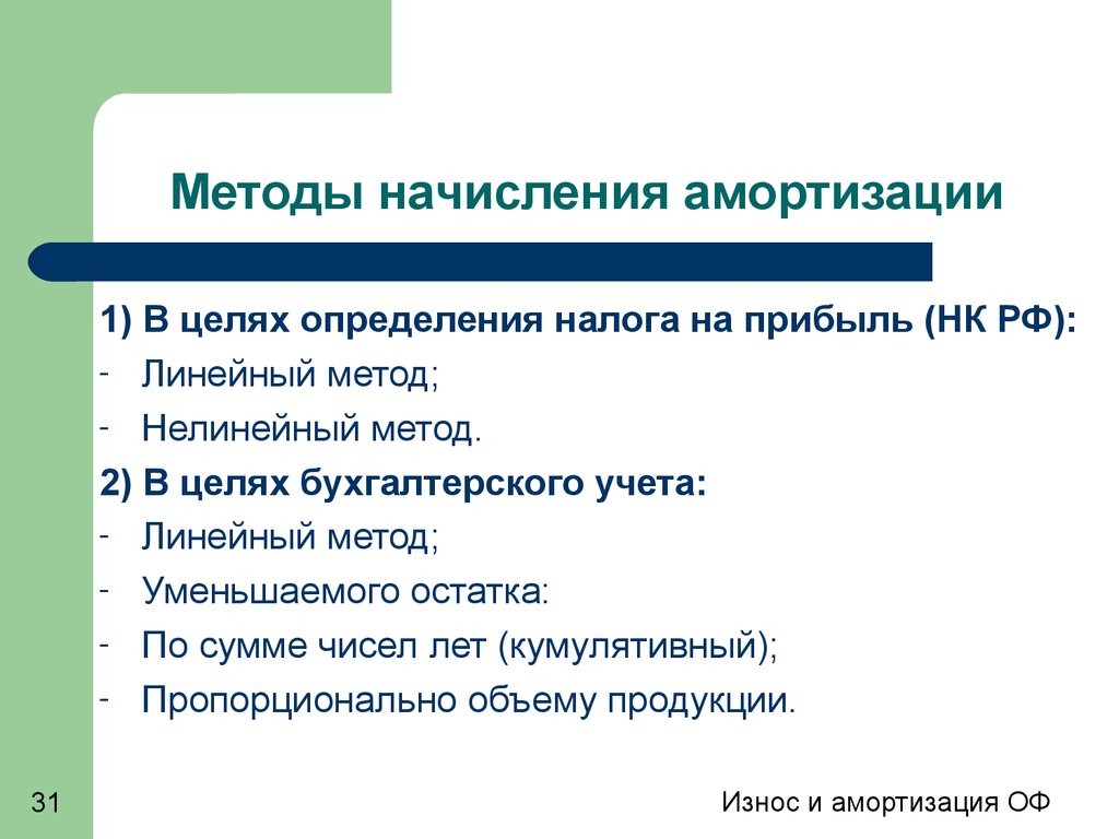 Какие методы начисления амортизации предусмотрены в налоговой учетной политике в программе 1с