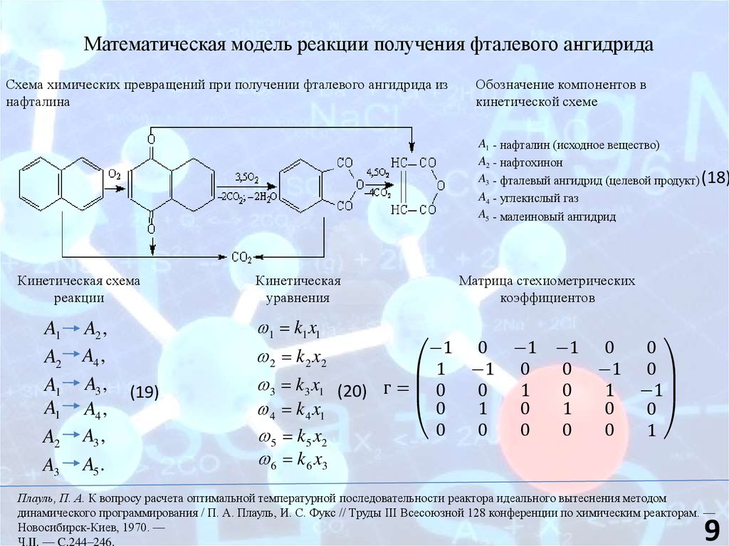 Схема реакции получения. Фталевый ангидрид из нафталина. Синтез фталевого ангидрида из нафталина. Механизм получения фталевого ангидрида. Математическая модель реакции.