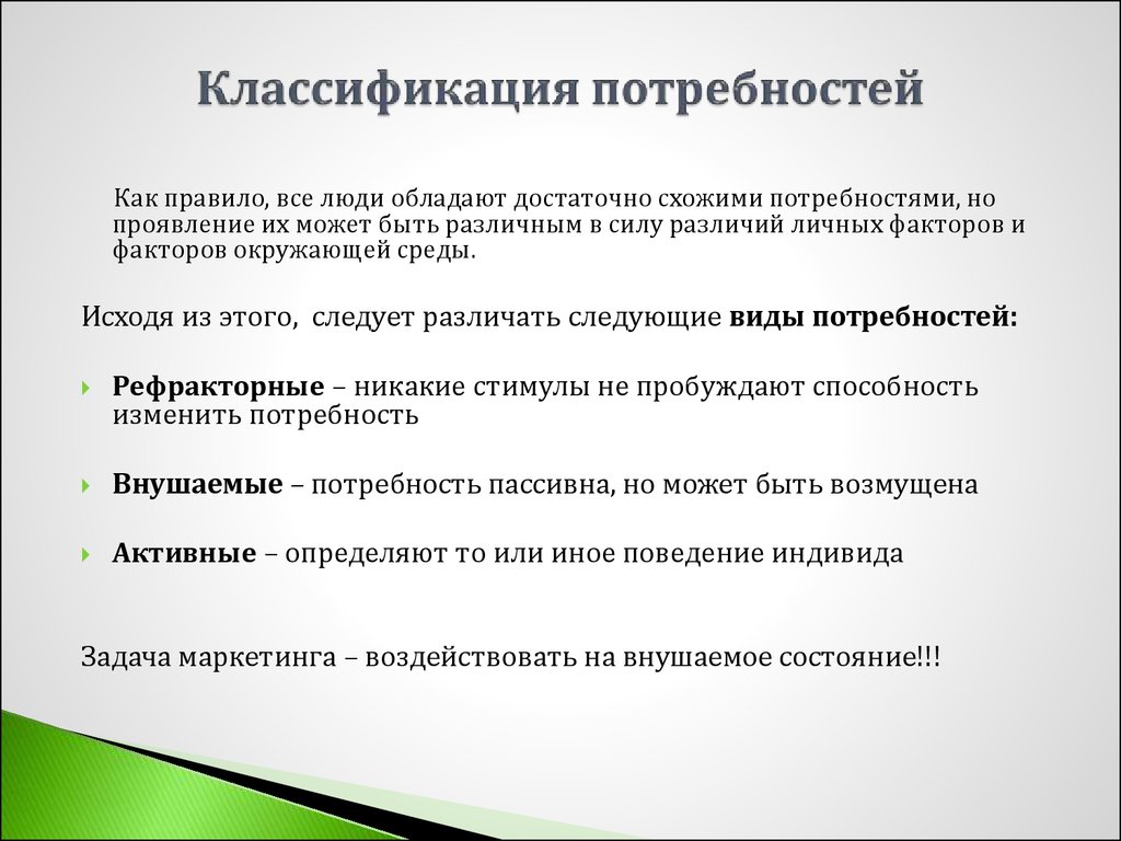 Активная потребность. Активные и пассивные потребности. Другая классификация потребностей. Что такое потребность и как подразделяются. Классификация потребностей с позиции маркетинга..