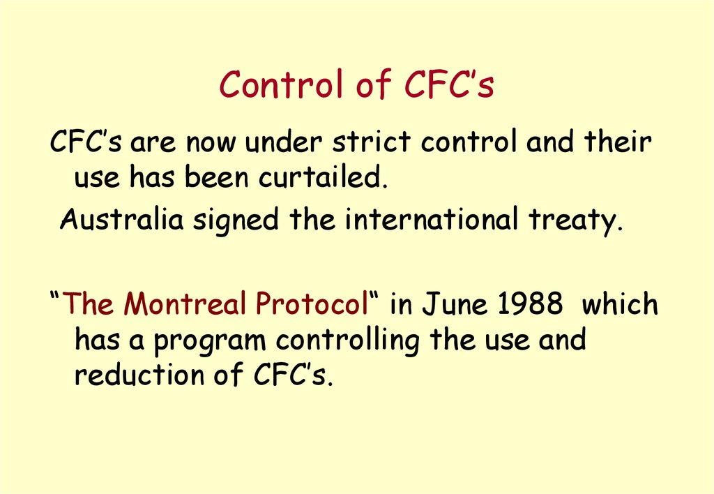 Control of CFC’s