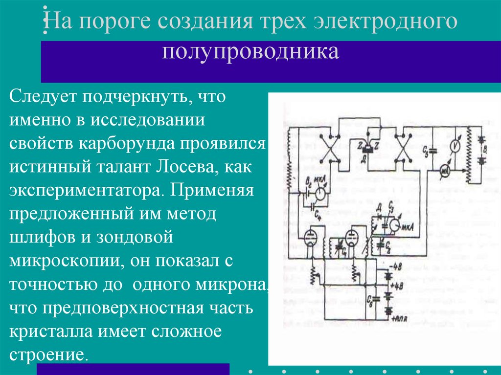 Три формирование. Исследования Олега Лосева. Разработка стенда для измерения характеристик полупроводников. Реферат на тему Лосева.