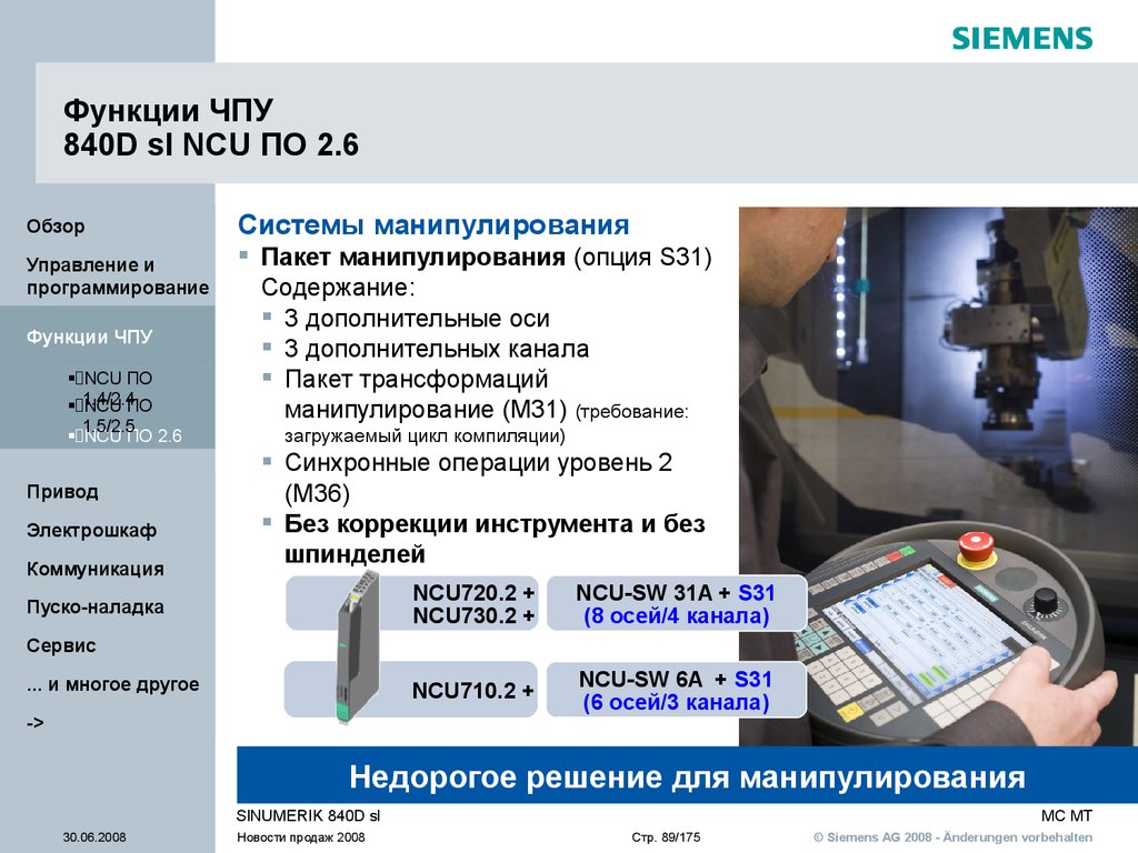 Функции ЧПУ 840D sl NCU ПО 1.5, 2.5 VCS plus