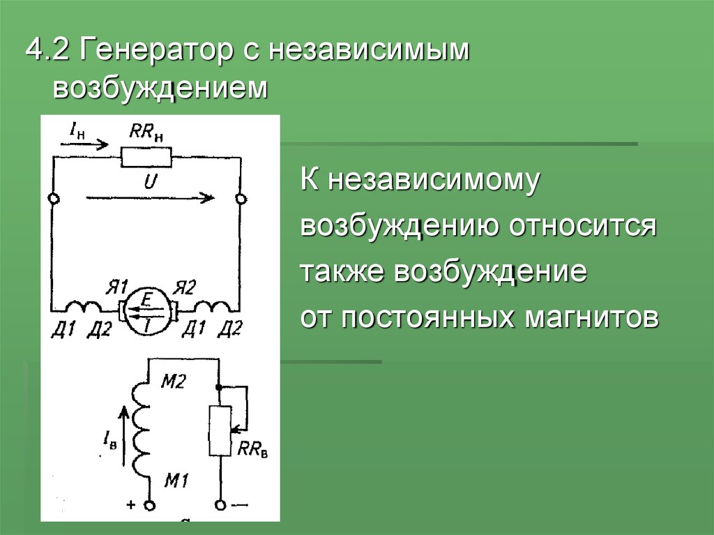 Возбуждение генератора. Схема генератора независимого возбуждения. Генератор с внешним возбуждением. Независимое возбуждение. Электрические машины с независимым возбуждением.