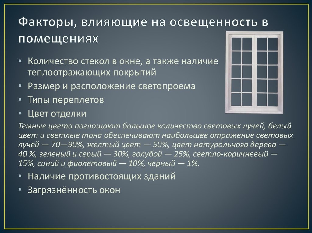 Факторы, влияющие на освещенность в помещениях