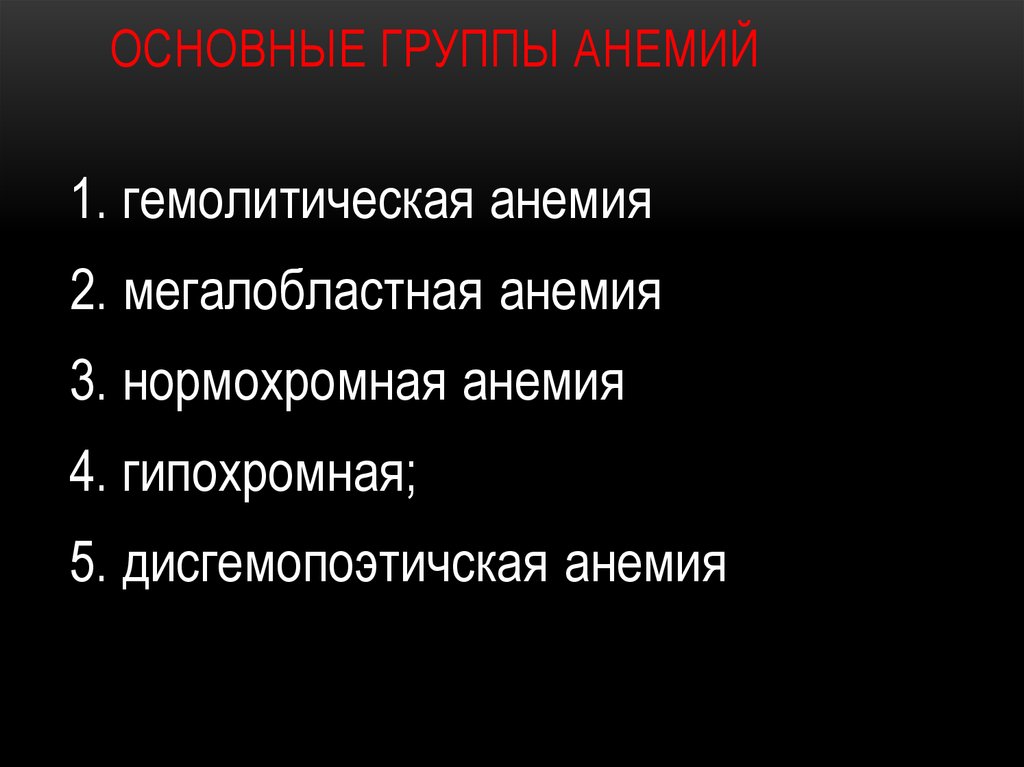 Основные группы анемий