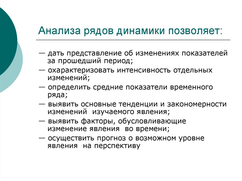 Использование рядов. Ряды динамики в статистическом анализе. Анализ динамических рядов. Основные показатели анализа динамических рядов. Исследование рядов динамики.