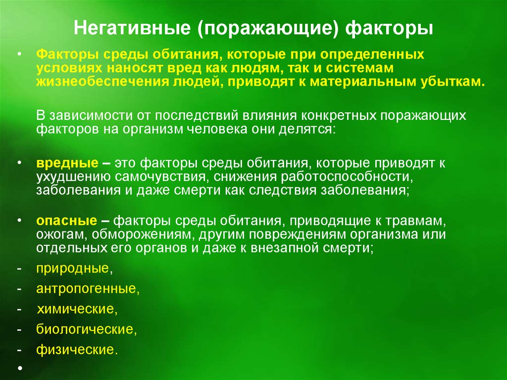 Воздействие каких опасных факторов. Факторы среды обитания человека. Негативные факторы среды. Неблагоприятные факторы среды обитания. Негативные факторы обитания.