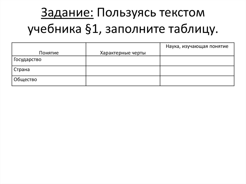Используя текст учебника заполни таблицу