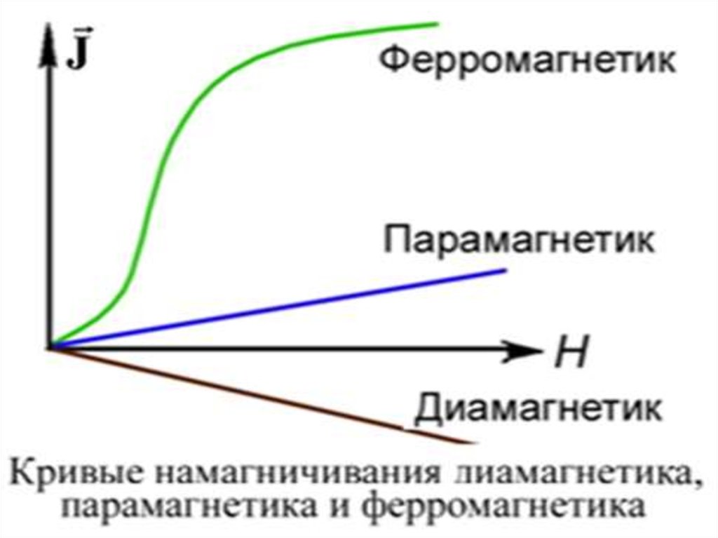 Диа ферромагнетики. Механизм намагничивания парамагнетиков. Диамагнетики парамагнетики ферромагнетики. Кривая намагничивания диамагнетика. График намагничивания парамагнетика.