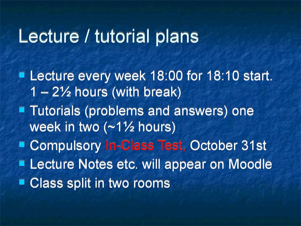 Lecture / tutorial plans
