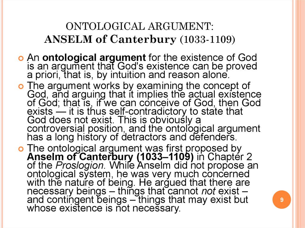 ONTOLOGICAL ARGUMENT: ANSELM of Canterbury (1033-1109)