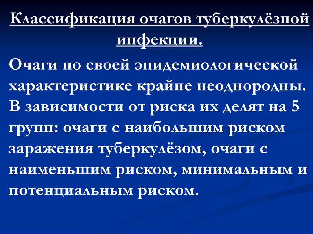 Профилактика очага. Классификация очагов инфекции. Классификация туберкулезного очага. Группа очага туберкулезной инфекции. Классификация туберкулезной инфекции.