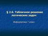 Табличное решение логических задач. (§ 2.6. 7 класс)
