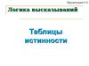 Логика высказываний. Таблицы истинности