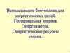 Биотопливо для энергетических целей. Геотермальная энергия. Энергия ветра. Энергетические ресурсы океана