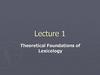 Theoretical Foundations of Lexicology