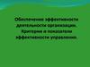 Обеспечение эффективности деятельности организации. Критерии и показатели эффективности управления