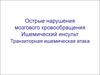 Острые нарушения мозгового кровообращения. Ишемический инсульт. Транзиторная ишемическая атака