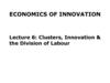 Economics of innovation. Lecture 6: Clusters, Innovation & the Division of Labour